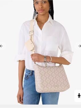 kate spade Cream Monogram Shoulder Hobo Bag with Gold Hardware